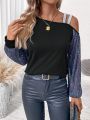 SHEIN Clasi Mesh Patchwork T-shirt