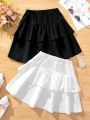 SHEIN Kids CHARMNG Big Girls' Elastic Waist Layered Cake Skirt Half Skirt 2pcs/Set