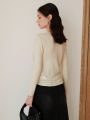 Drawstring Front Ribbed Knit Sweater