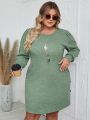 EMERY ROSE Women's Plus Size Round Neck Green Dress