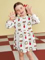 GARFIELD X SHEIN Young Girl Cartoon Pattern Printed Dress