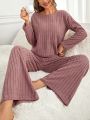 Women'S Solid Color Ribbed Knit Homewear Set