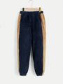 SHEIN Tween Boy Color Block Teddy Hoodie & Pants