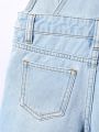 Boys' Cute Outdoor Simple Light Washed Denim Overalls Shorts, Summer