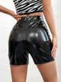SHEIN Coolane Pu Leather Basic Shorts