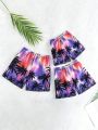 SHEIN Men'S Tropical Printed Tie Dye Drawstring Waist Beach Shorts