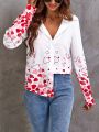 Heart Print Button Up Shirt