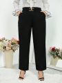 SHEIN Privé Women's Plus Size Elegant Long Pants With Pockets