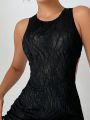 Women's Round Neck Sleeveless Wide Strap Black Dress