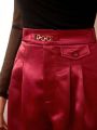 SHEIN DECDS Vintage Satin Metal Decor Straight Leg Pants