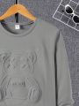 SHEIN Teenage Boys' Casual & Comfortable Cartoon Teddy Bear Embossed Long Sleeve T-Shirt