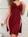 Lace Trimmed High-Slit Hem Cami Sleep Dress