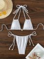 SHEIN Swim Chicsea Triangle Cup Halter Neck Side Tie Bikini Set