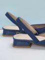 Fashionable Pointed Toe Satin Mule Sandals With Back Strap, Versatile Denim Blue Slippers