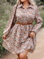 SHEIN LUNE Plus Size Women's Dress With All-over Floral Print And Lantern Sleeves