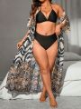 SHEIN Swim Classy Plus Size Animal Print Belted Patchwork Kimono Dress