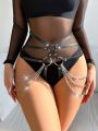 1pc Chain Decorated Pu Leather Lingerie Accessory