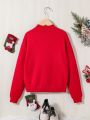 SHEIN Girls Christmas Santa Claus Pattern Drop Shoulder Tini Sweater