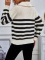 Women'S Striped Raglan Sleeve Zipper Half Placket Sweater