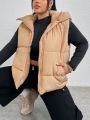 SHEIN Coolane Women's Plus Size Zipper Front Hooded Vest Padded Coat