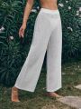 SHEIN Swim BohoFeel Women's Solid Color Elastic Waist Wide Leg Pants