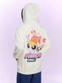 The Powerpuff Girls | ROMWE Guys Cartoon Letter Print Zip-up Hoodie With Drawstring