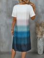 Color Block Ombre Button Detail Dress