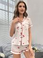 Cherry Print Contrast Piping PJ Set