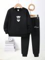 Toddler Boys' Letter Printed Long Sleeve Sweatshirt And Sweatpants Set