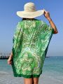 SHEIN Swim BohoFeel Women's Batwing Sleeve Kimono Cardigan With All-over Print