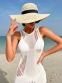 SHEIN Swim Basics Women's Hollow Out Beach Cover Up Dress