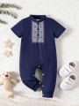 Baby Boys' Geometric Print Casual Romper For Spring And Summer