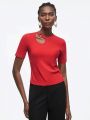 SHEIN BIZwear Women's Hollow Out Short Sleeve T-Shirt