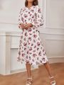 SHEIN Frenchy Women's Sexy Backless Floral Printed Patchwork Fashion Dress