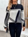 Color Block Round Neck Drop Shoulder Sweater Pullover