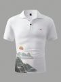 Men Mountain & Sun Print Polo Shirt