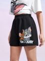 TOM & JERRY X SHEIN Cartoon Letter Print Shorts