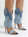 Nayaye Open Toe Slim Rhinestone Heel Booties