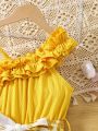 SHEIN Kids SUNSHNE Tween Girls' Ruffle Trim Detail Belted Dress
