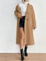 SHEIN Privé Lapel Neck Double Breasted Dual Pocket Drop Shoulder Overcoat