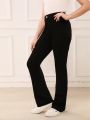 Teen Girls' Stretchy Flared Black Jeans With Stone Washed Effect