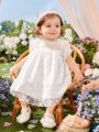Baby Girl's Summer White Lace Mesh Flower Bubble Sleeve Dress For Formal Occasions