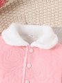 Baby Girls' Color Block Fleece Jacket With Turn-down Collar