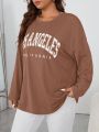 SHEIN Essnce Women's Large Size Monogram Drop Shoulder Long Sleeve T-shirt