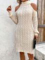 Solid Color Off-shoulder High Neck Sweater Dress