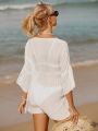 SHEIN Swim Vcay Solid Color Beach Cover-up With Ruffle Sleeves