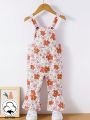 Infant Girls' Spring And Summer Floral Printed Cute Casual Overalls Jumpsuit