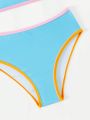 Little Girls' Bikini Swimsuit Set With Contrast Trim And Letter Print