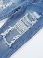 Young Girl Ripped Frayed Cut Out Ripped Frayed Straight Leg Jeans