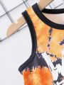 2pcs/Set Young Boys' Fashionable Printed Vest Top And Shorts Casual Outfits For Summer